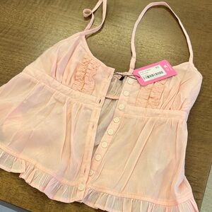NWT Edikted Pink Ruffled Button-Up Tank Top